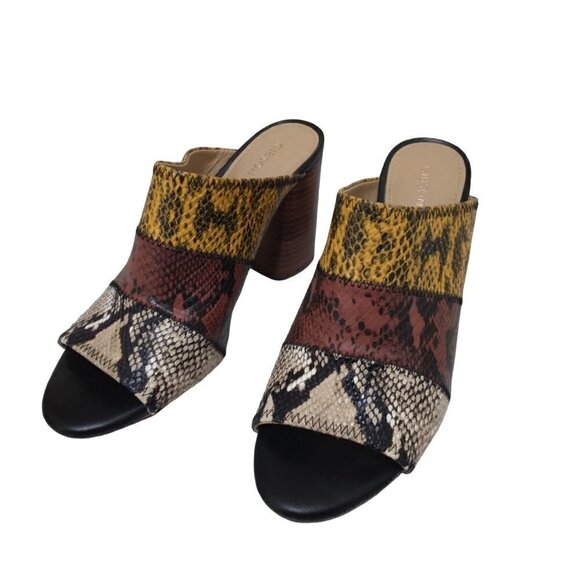 Gibson Latimer | Snakeskin  Leather Chunky Heels Peep Toe Mule Slide | Size 8.5 - Picture 1 of 9